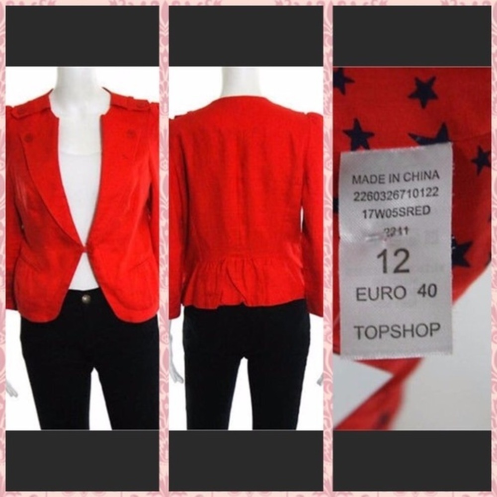 TOP SHOP Coral Red Short Blazer